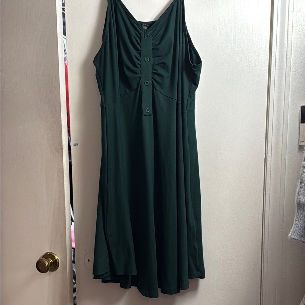 SHEIN Dark Green Button-Front Spaghetti Strap Midi Dress